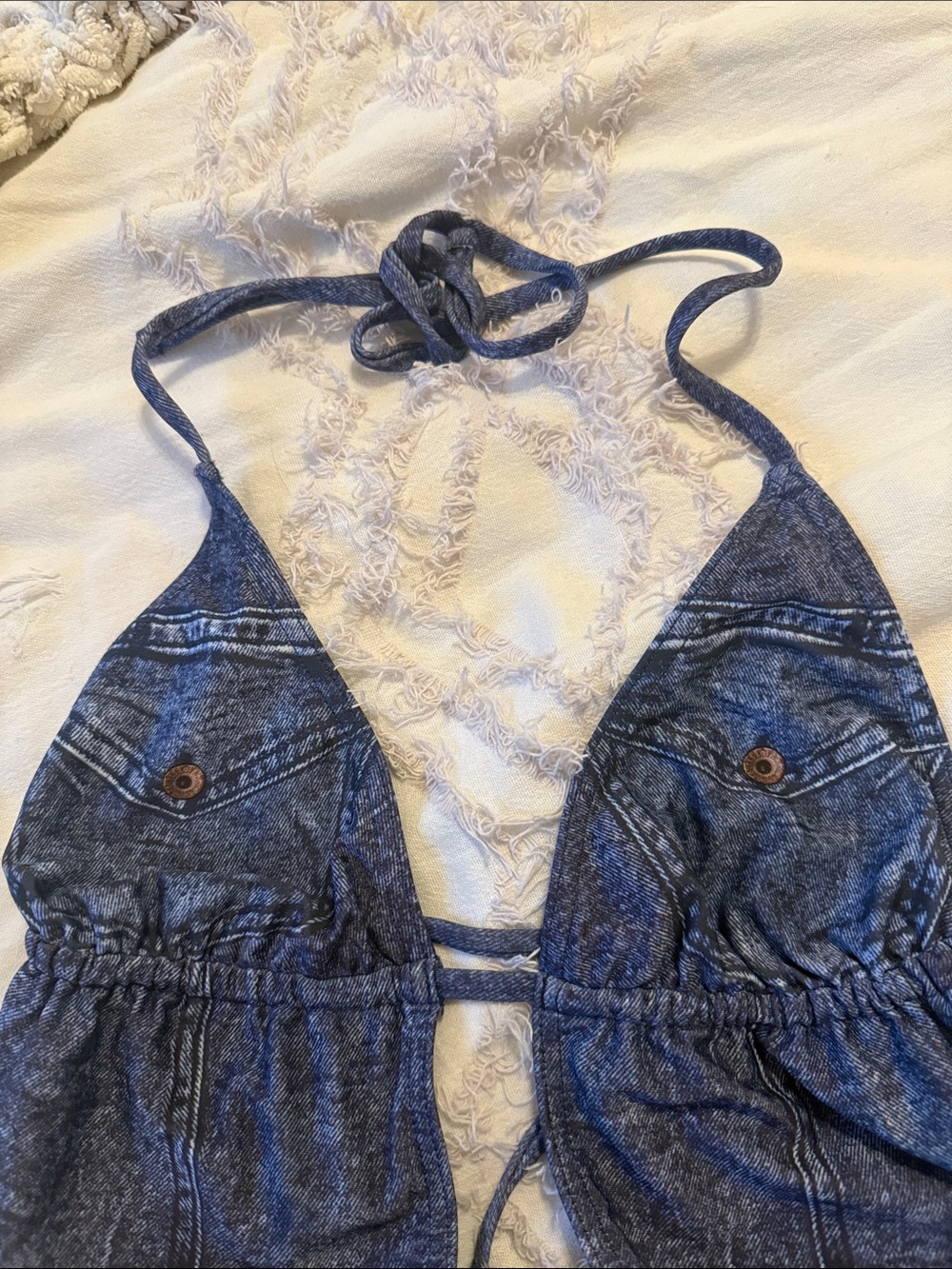 Guess Brand Faux Denim Deep V Cheeky Cut Monokini - Picture 3 of 5